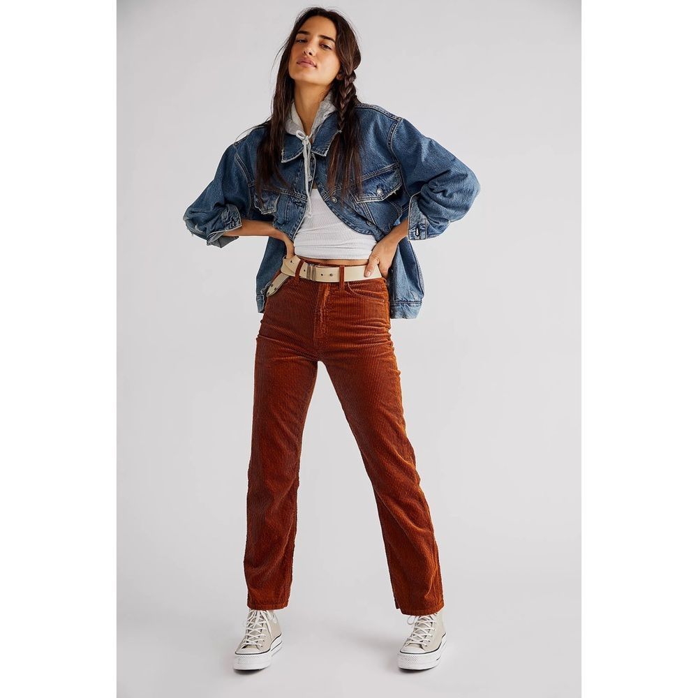 Free People x MOTHER High-Waisted Study Hover Cord Jeans Deep In The Valley